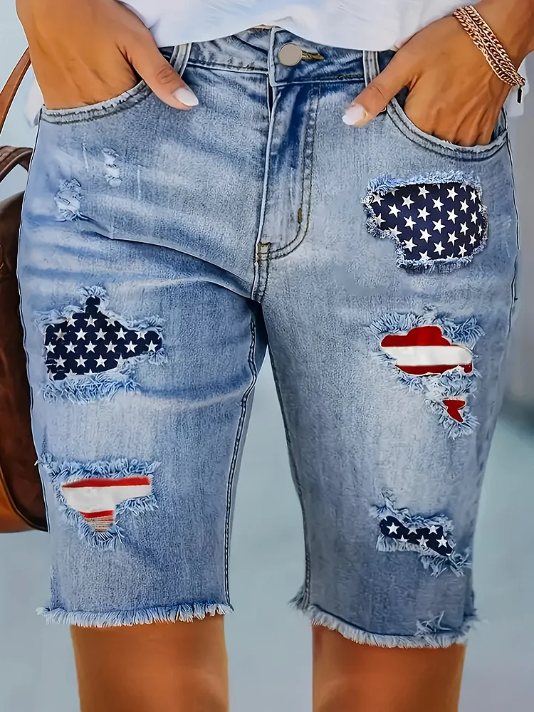 Women's Jeans, High-Waisted Slim-Fit Jeans, With Irregular Holes And Unique Patch Designs, Streetwear Style