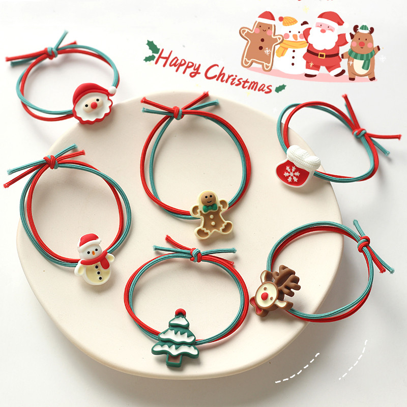Girls Christmas Santa Claus Reindeer Snowman Elastic Rubber Band Hair Ties Accessories Ornament Gift
