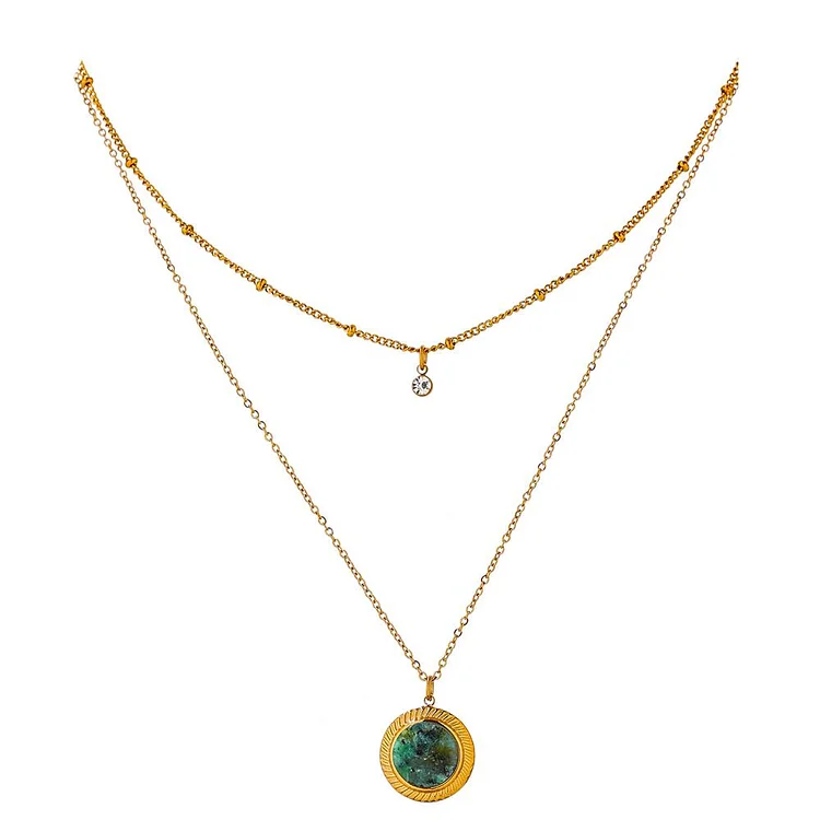 Exquisite Round Natural Stone Layered Pendant Necklace