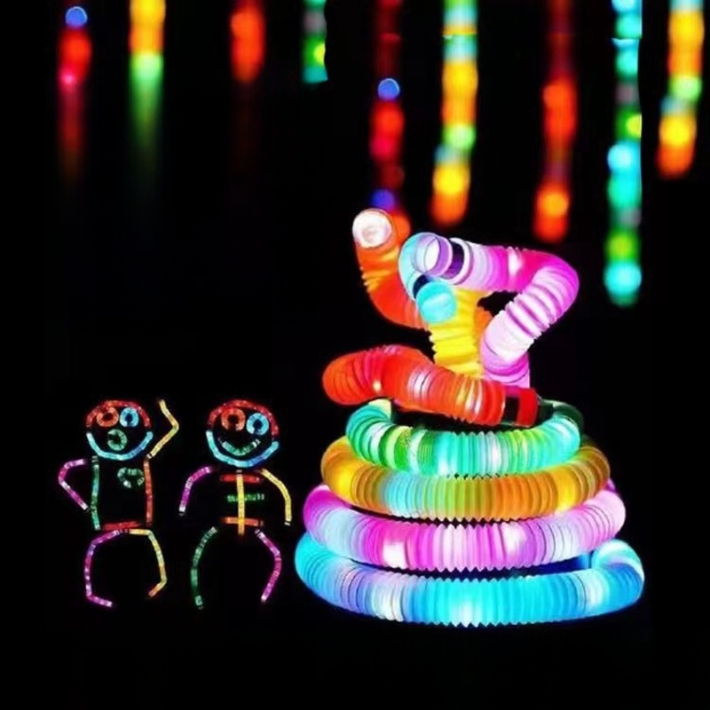 Pop Tube Luminous Decompression Toy Telescopic Tube LED Light Decompression Drain Pipe Color Stretch Tube