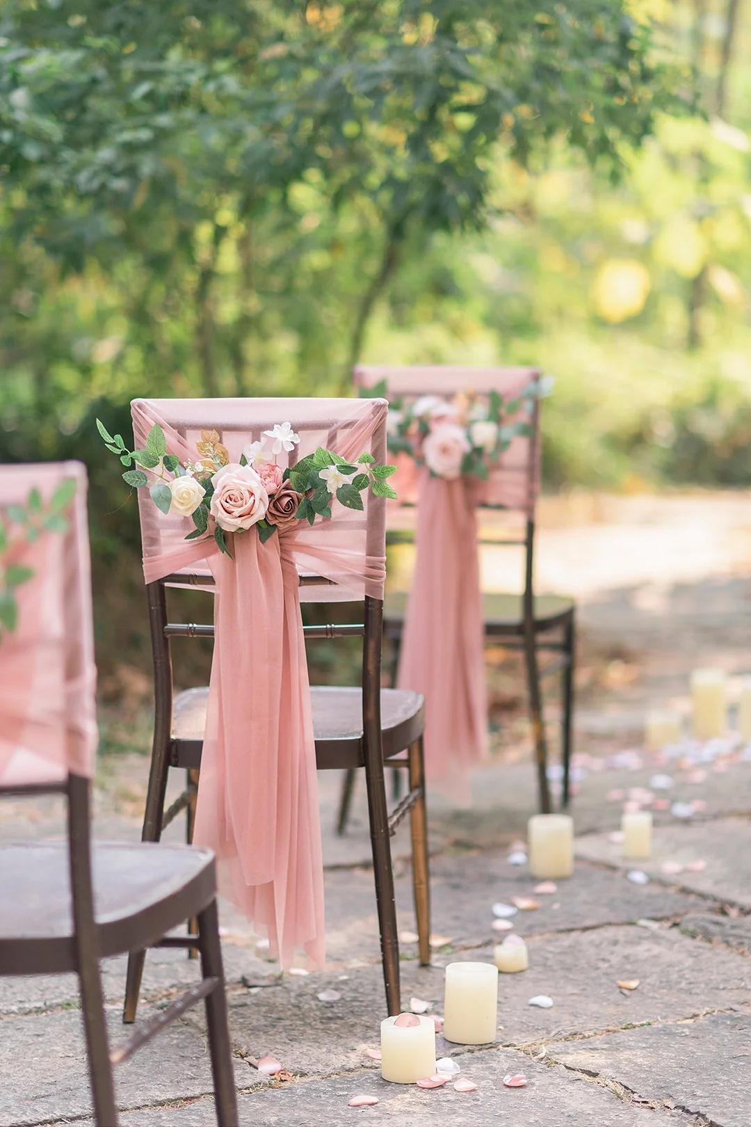Wedding Aisle Floral Decoration with Drapes in Dusty Rose