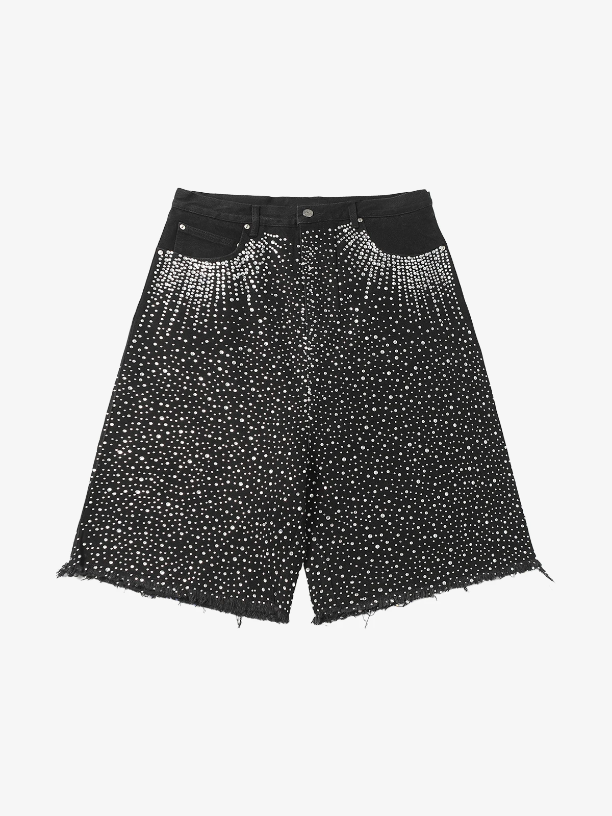 Black Act Chic Washed All-Over Rhinestone Longline Jorts Front