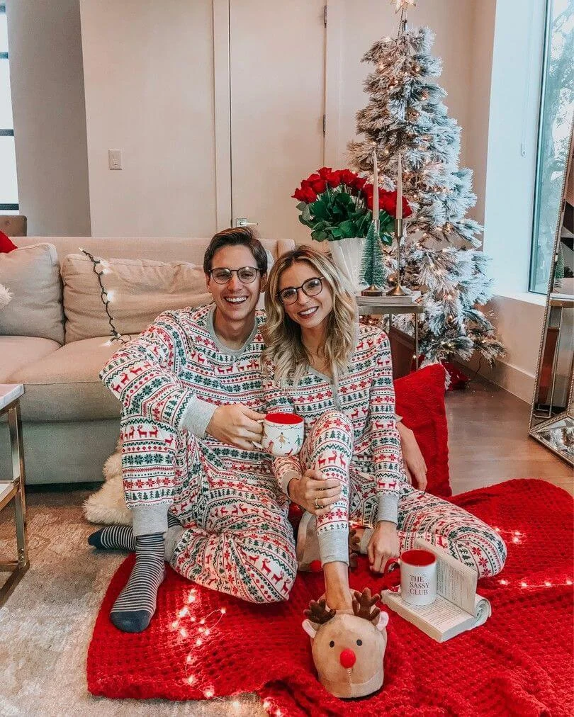 Christmas Tree and Reindeer Patterned Family Matching Pajamas Sets(with Pet Dog Clothes)