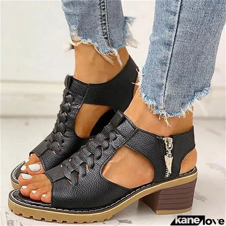 Women's Fashion Casual Hollow Out Side Zipper Sandals