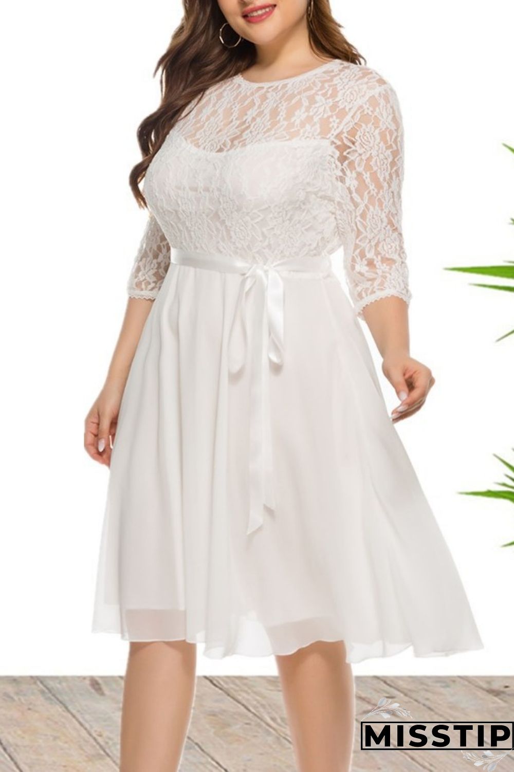 Burgundy Casual Solid Patchwork O Neck A Line Plus Size Dresses