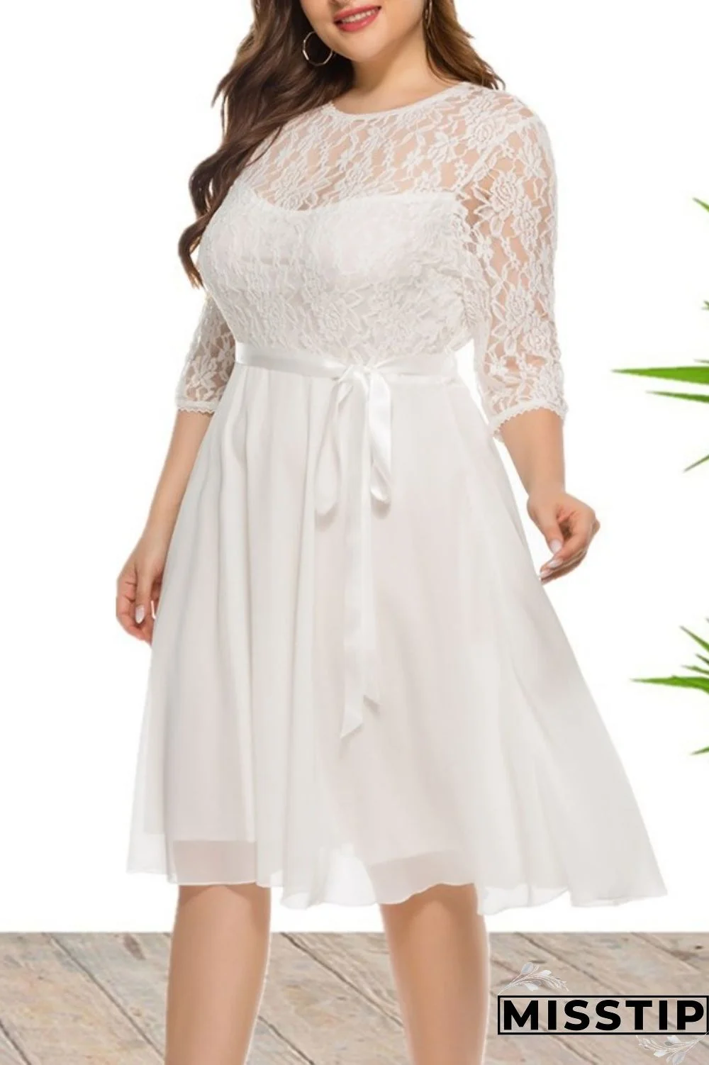 Burgundy Casual Solid Patchwork O Neck A Line Plus Size Dresses