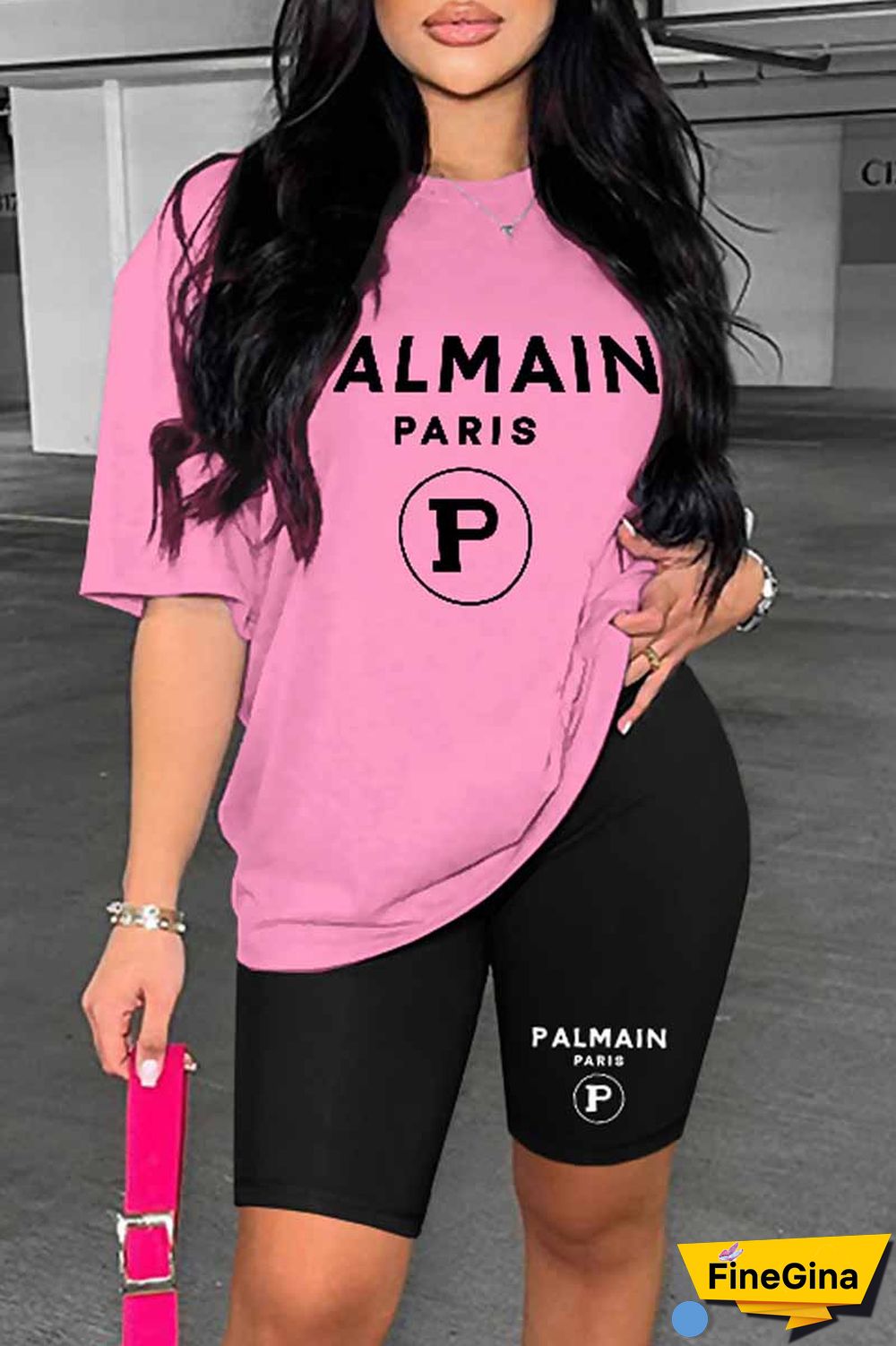 Blue Casual Print Letter O Neck Short Sleeve Two Pieces