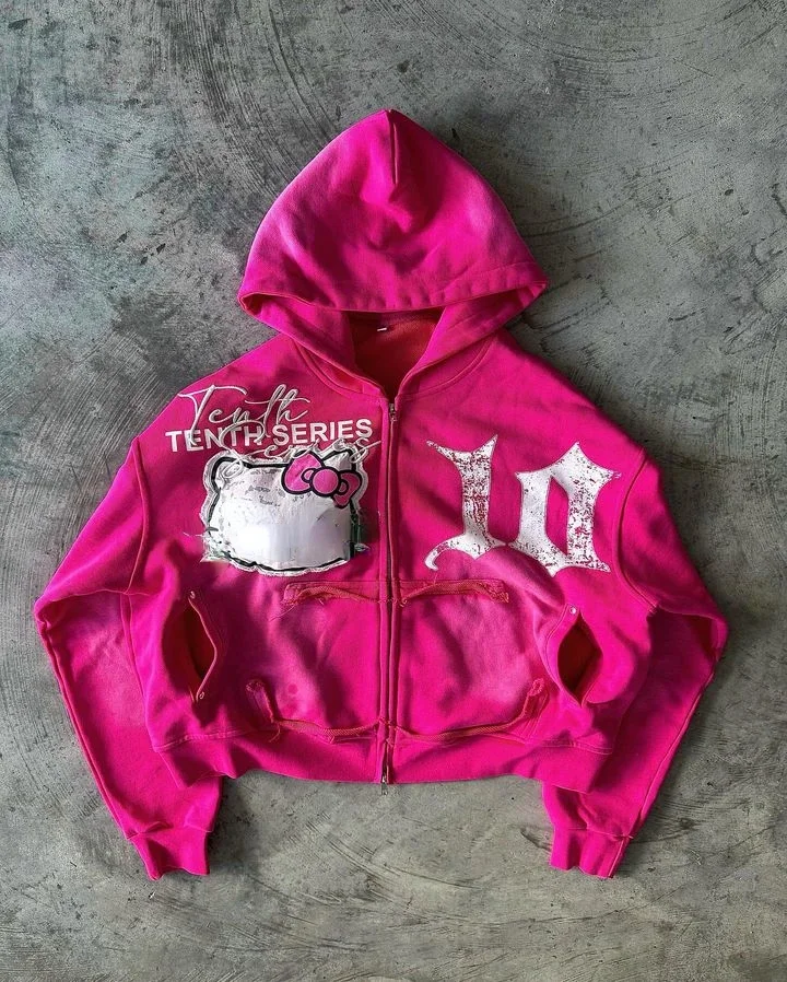 Spinkrin Casual Outfits Spring: Y2K Embroidered Letter Pink Hoodie Set  