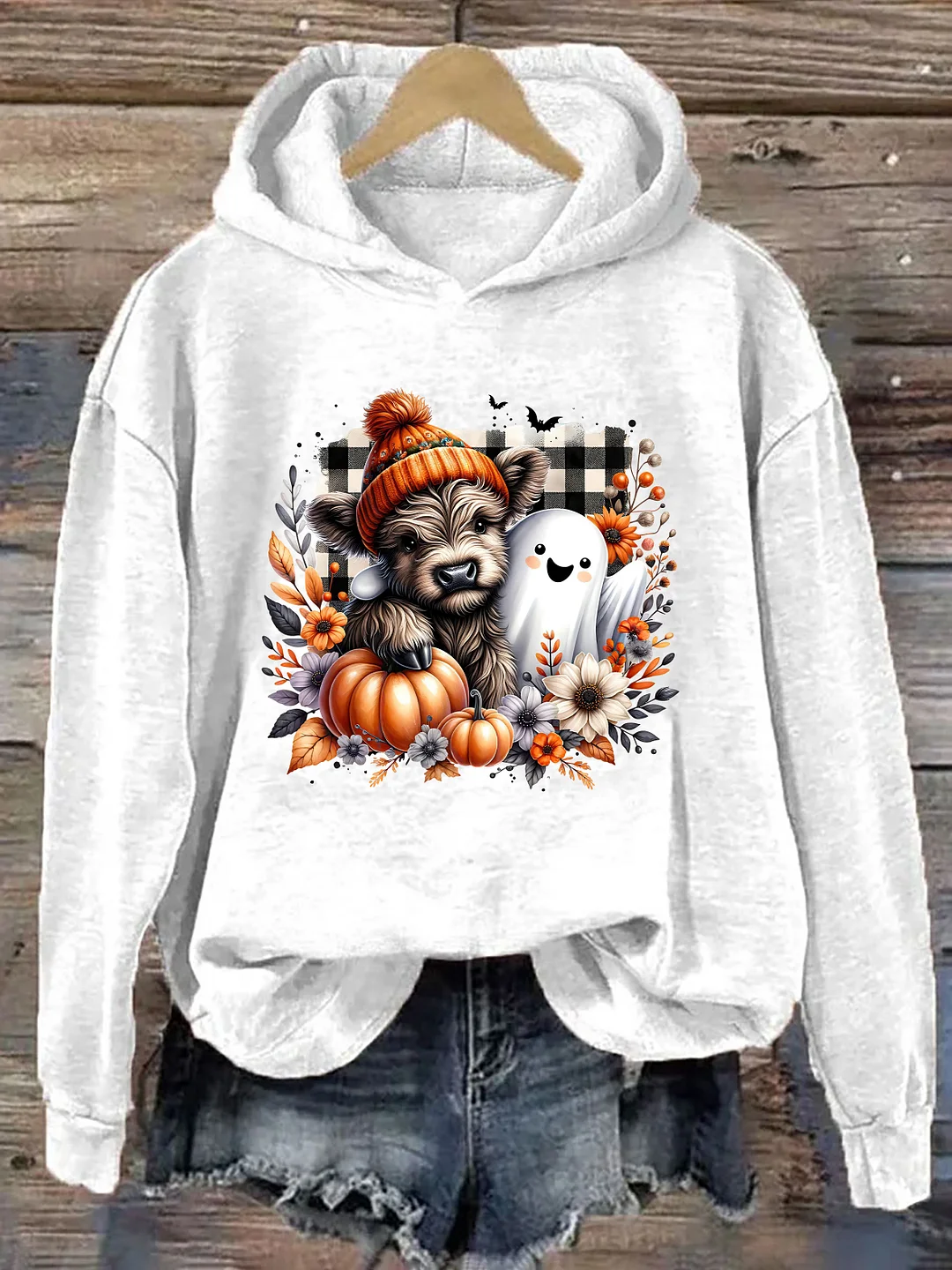 Cute Fall Highland Cow Ghost Hoodie