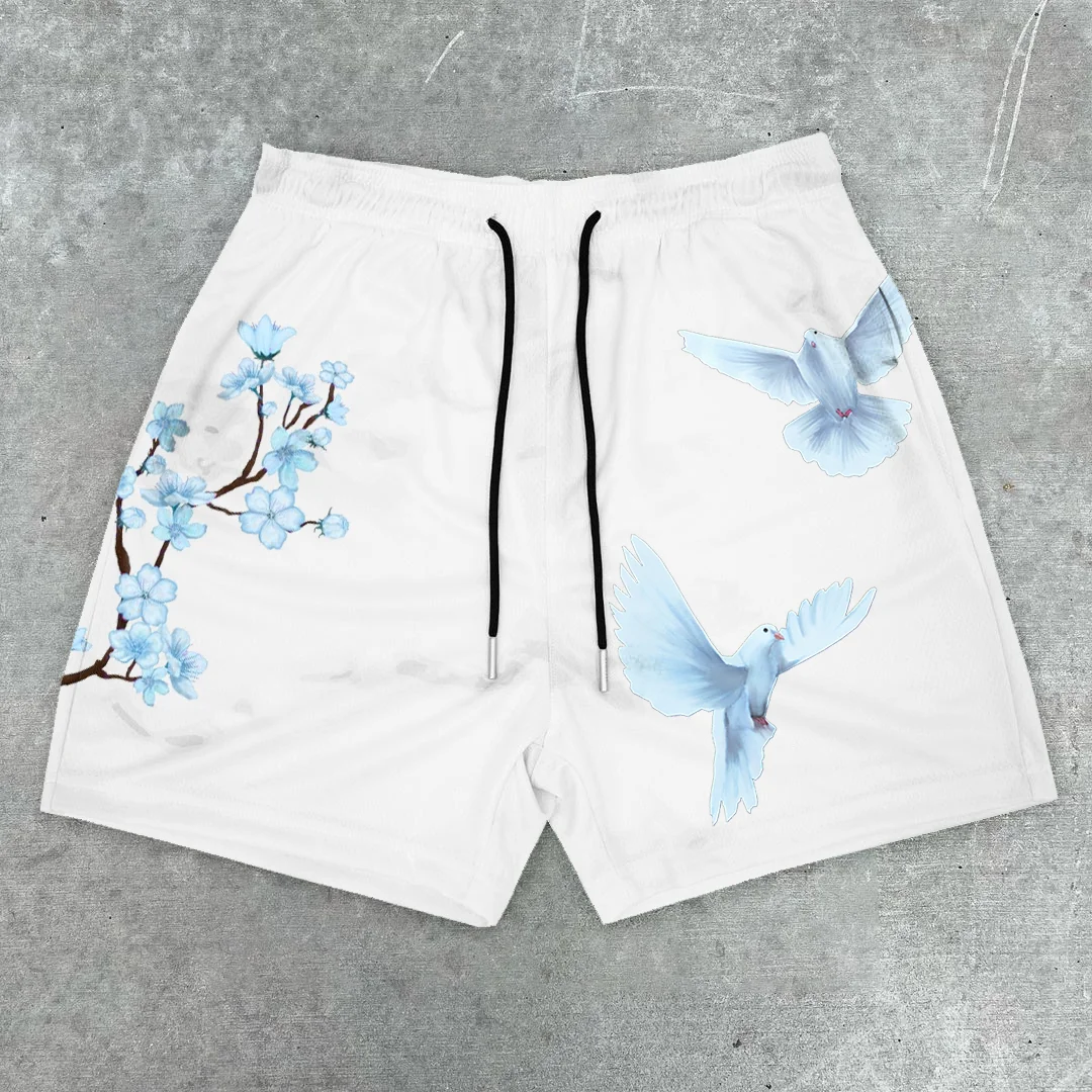 Art Dove Sakura Pattern Casual Shorts