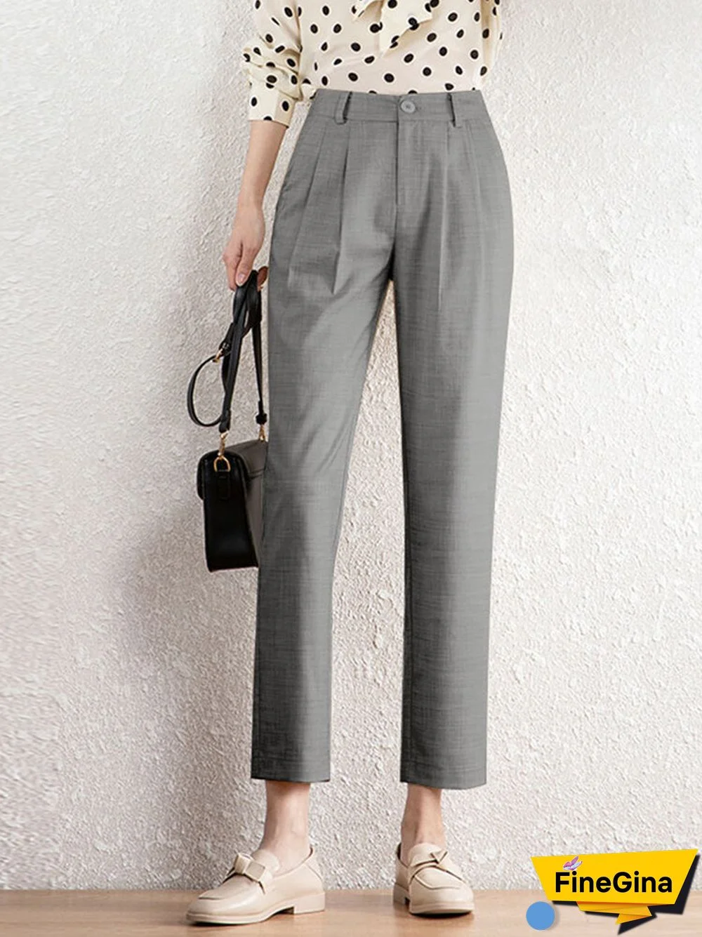Solid Pocket Pleated Tailored Pants For Women