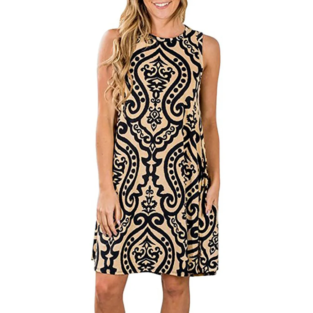 Printed Sleeveless Multicolor Commuter Dress