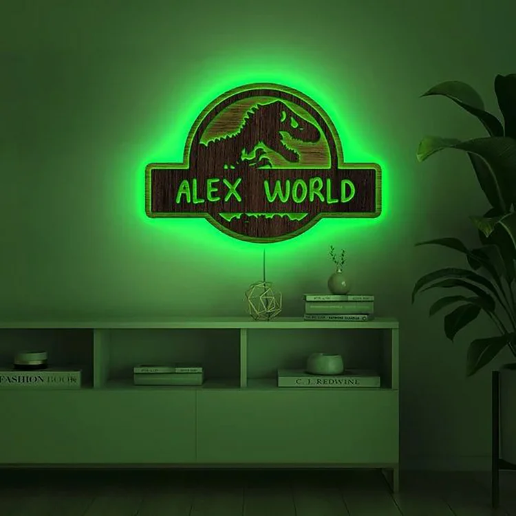 Personalized Name Wooden Dinosaur Shape LED Neon Lights