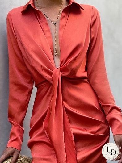 Dresses Fashionable Deep V-Neck Forged Face Lace-Up Slit Dress for Women