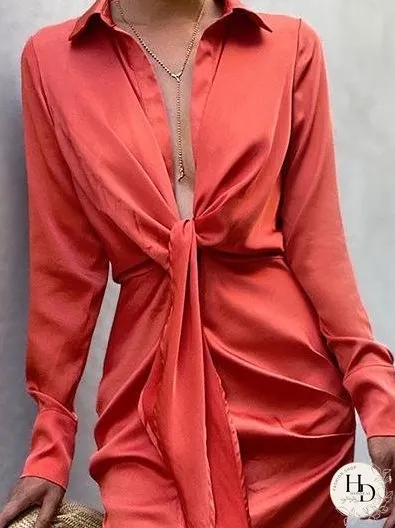 Dresses Fashionable Deep V-Neck Forged Face Lace-Up Slit Dress for Women