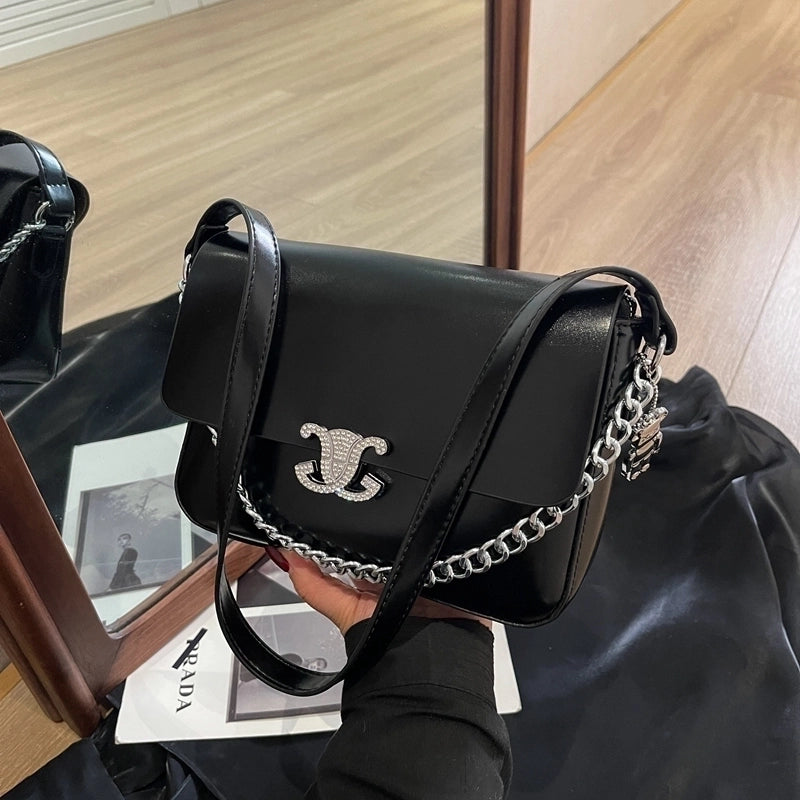 Women’s Pu Leather Solid Color Basic Classic Style Flip Cover Shoulder Bag Crossbody Bag