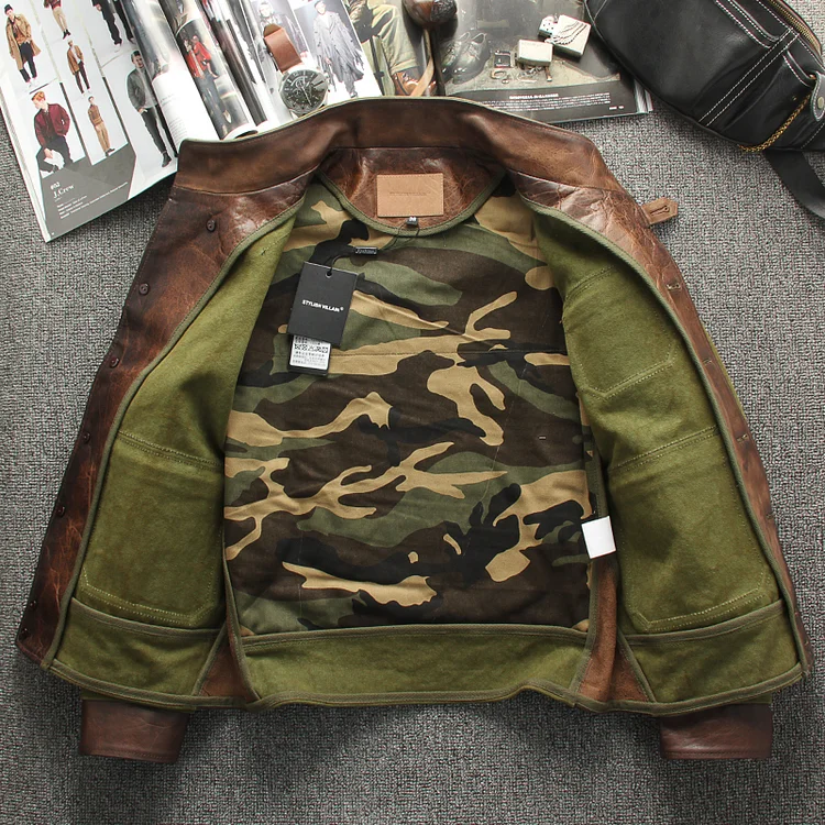 Vintage Oil Waxed Canvas Leather Biker Jacket