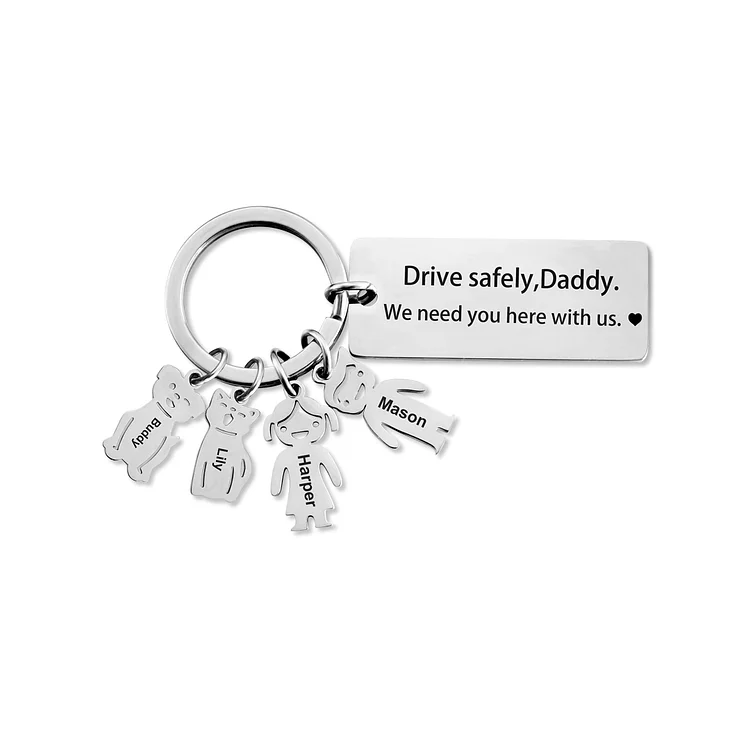 Personalized Be Safe Keychain Custom 4 Names for Kid and Pet Charm