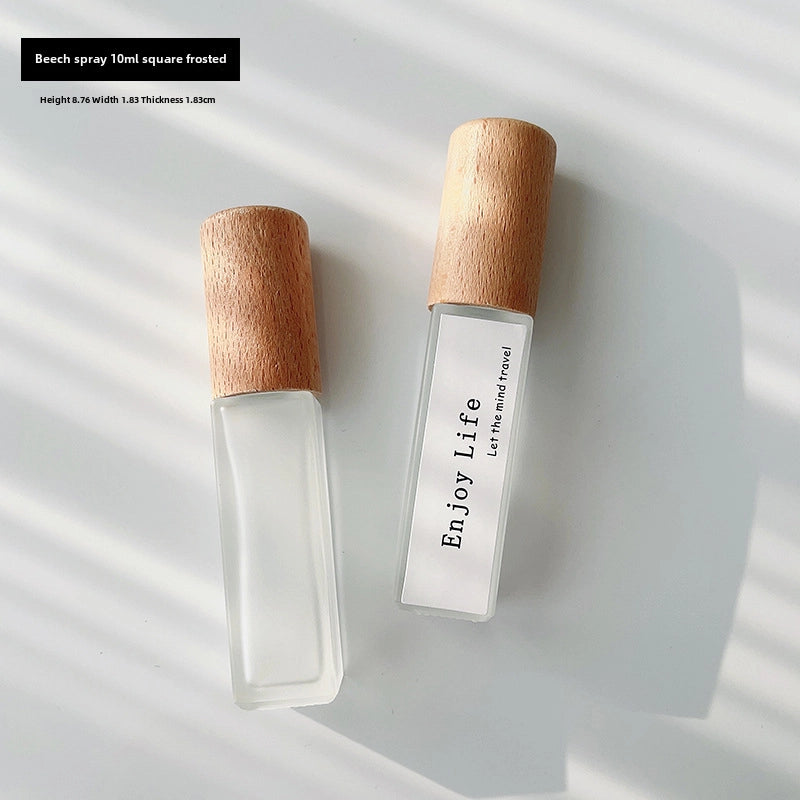 Perfume Sub-bottle High-end Portable 10 Ml Small Sample Bottle Press Bottle Glass Spray Replacement Bottle Wooden Lid Empty Bottle