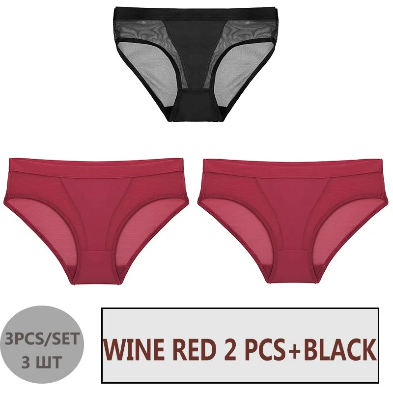 FINETOO 3PCS/Set Women Panties Sexy Mesh Lingerie Breathable Female Underwear For Woman Low-Rise Underpant Woman Panties Briefs