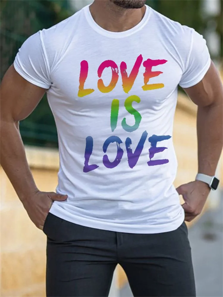 Casual Rainbow Love Is Love Crew Neck T Shirt