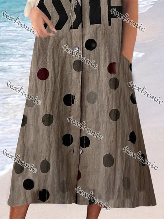 Women's Dark Brown Scoop Neck Short Sleeve Printed Maxi Dress