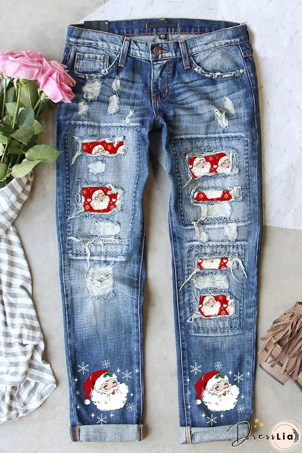 Christmas Santa Claus Boyfriend Jeans