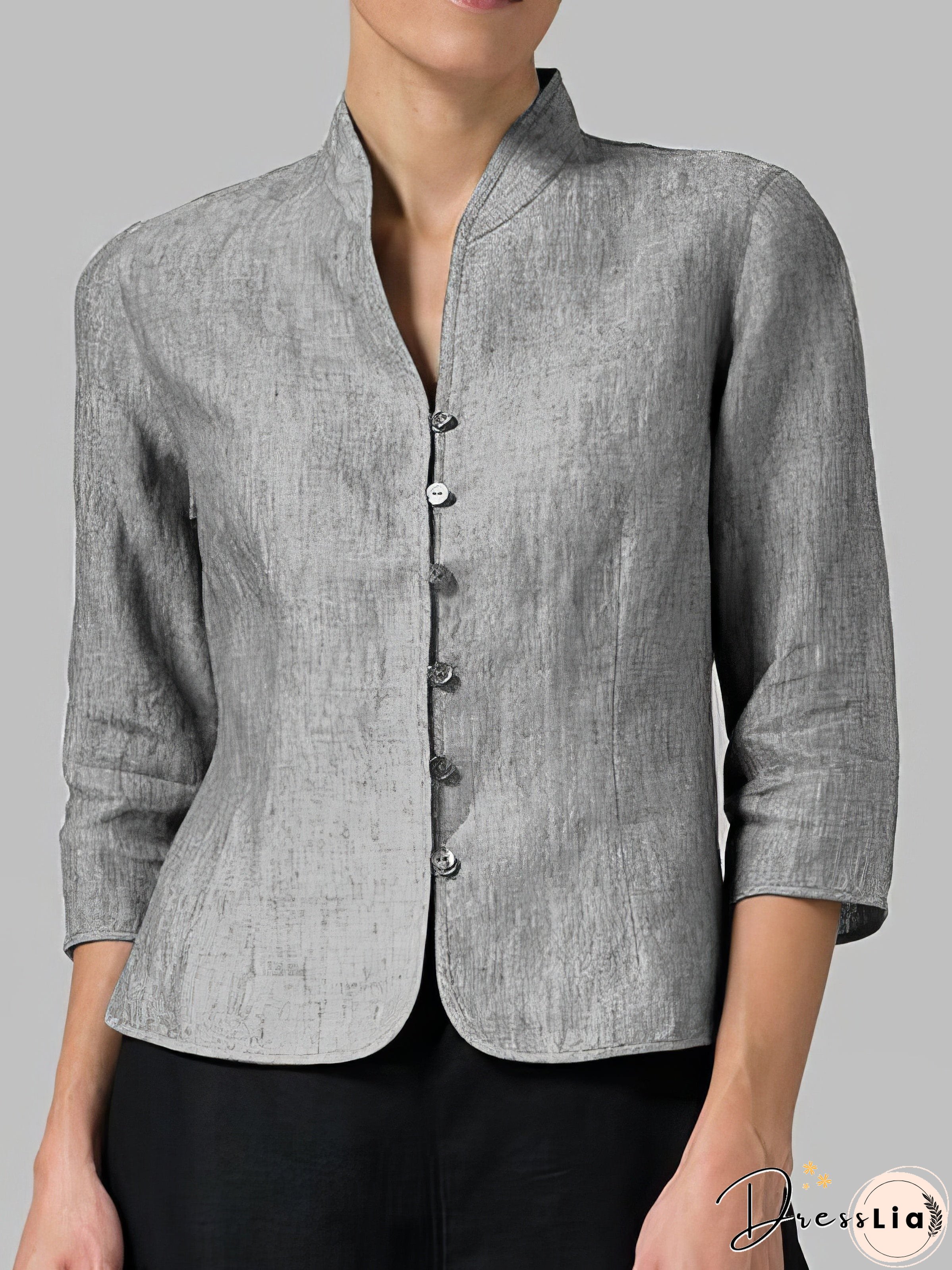 Three-Quarter Sleeve Linen Cotton Blend Top