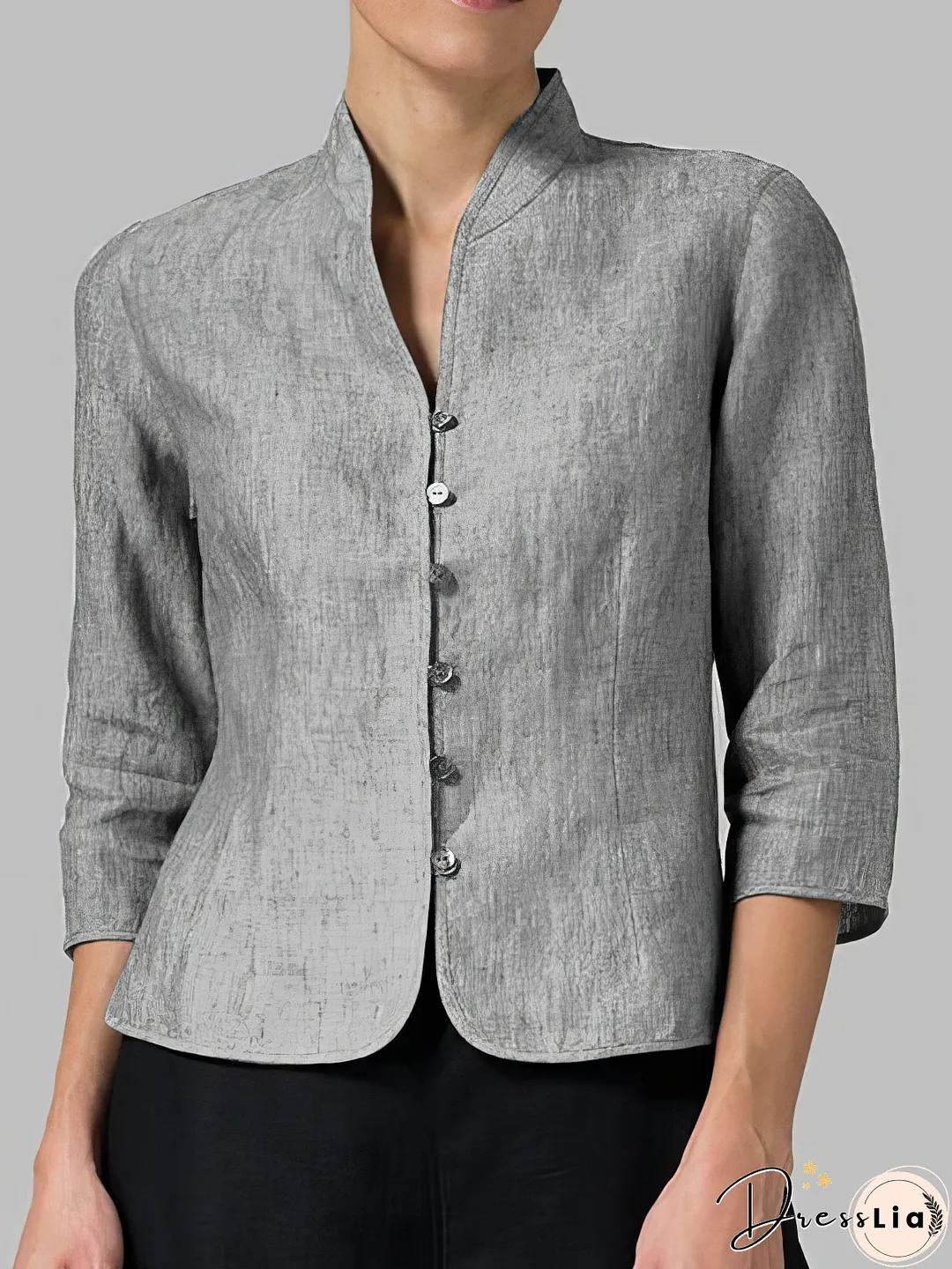 Three-Quarter Sleeve Linen Cotton Blend Top