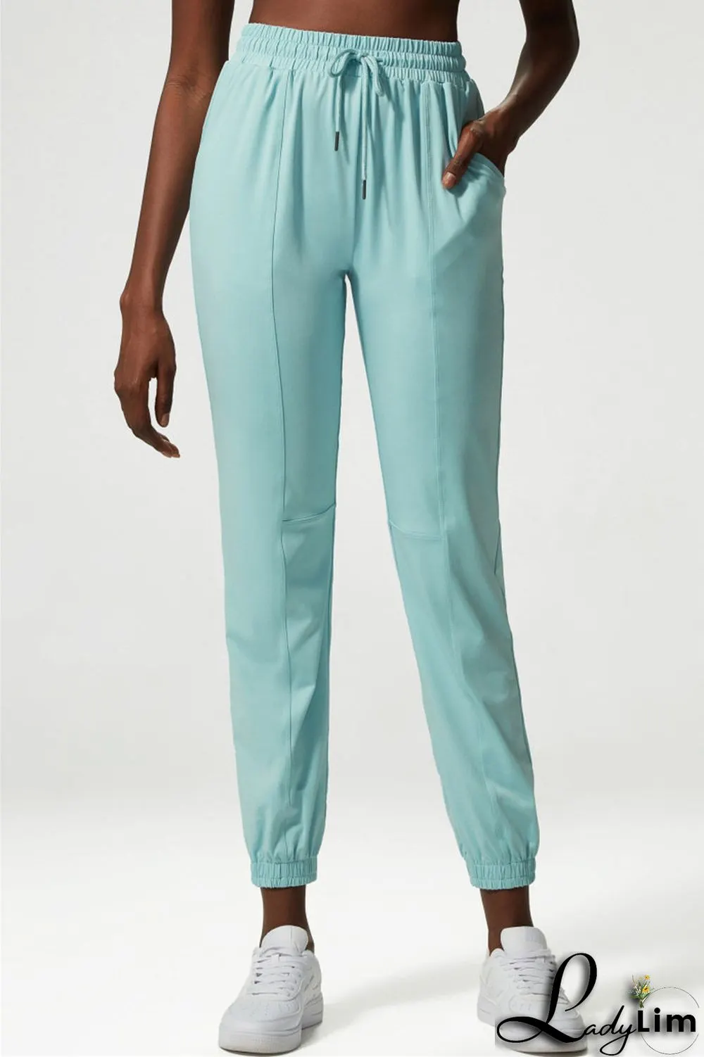 Apricot Casual Sportswear Solid Patchwork Regular High Waist Trousers