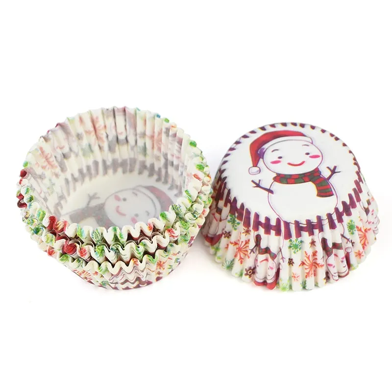 100Pcs Christmas Cupcake Paper Cups Muffin Cupcake Liners Merry Christmas Cake Mold Baking Cup Home Christmas Cake Decorations
