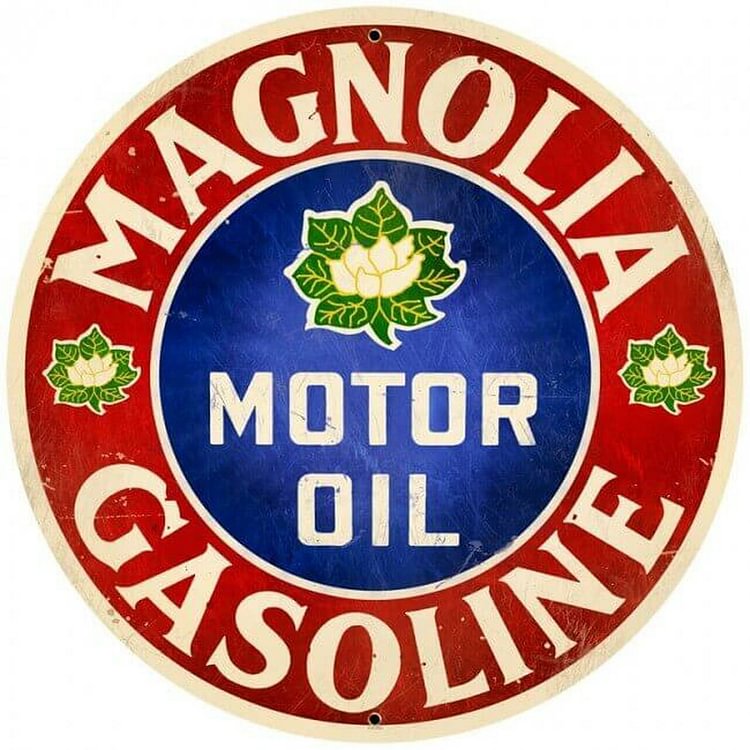 30*30cm - Magnolia Motor Oil - Round Tin Signs/Wooden Signs