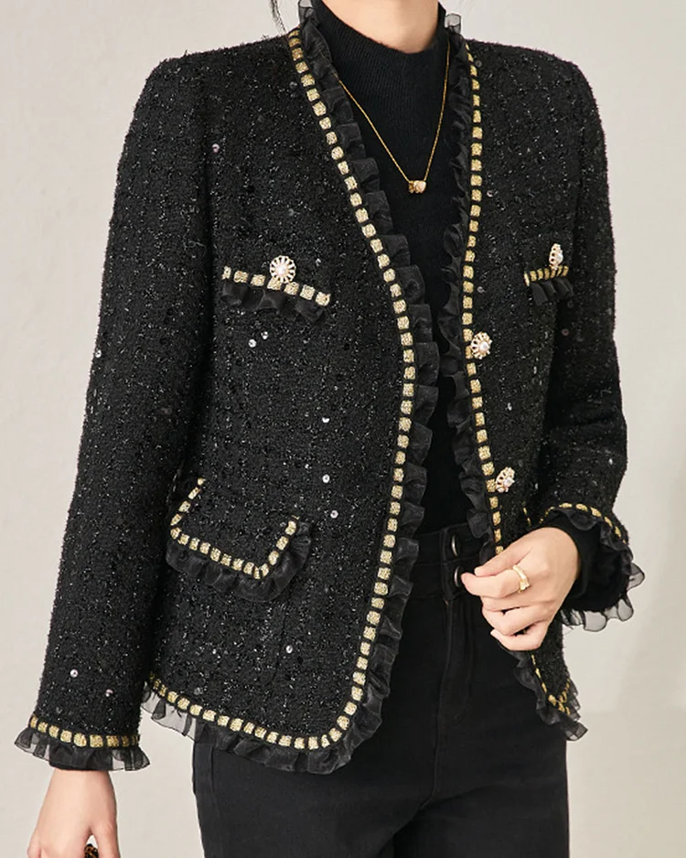 Black sequined tweed jacket
