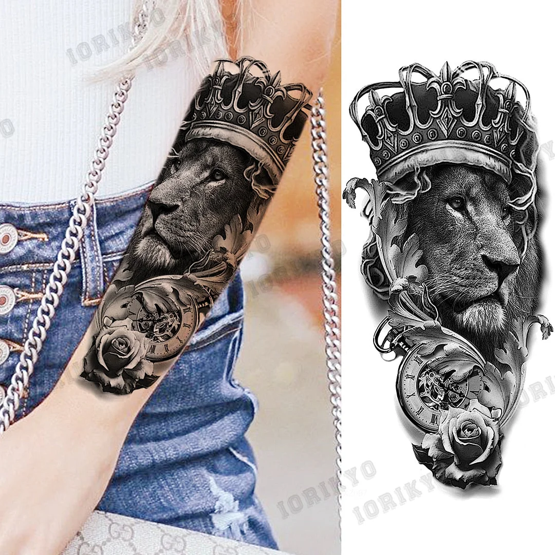 Black Devil Vampire Arm Temporary Tattoos For Women Adult Skull Lion Crown Compass Fake Tattoo Washable Body Art Painting Tatoos