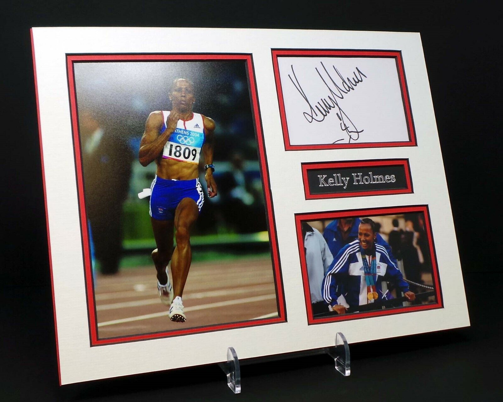 Kelly HOLMES Signed Mounted Photo Poster painting Display AFTAL Athlete, Gold Medal Winner.