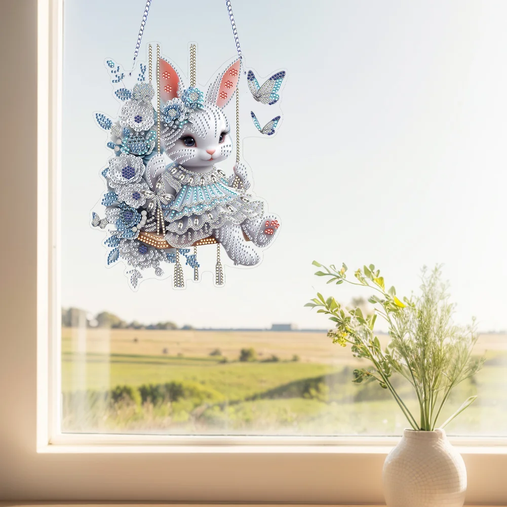 Easter Bunny Swing Diamond Art Hanging Pendant DIY Diamond Painting Dots Pendant
