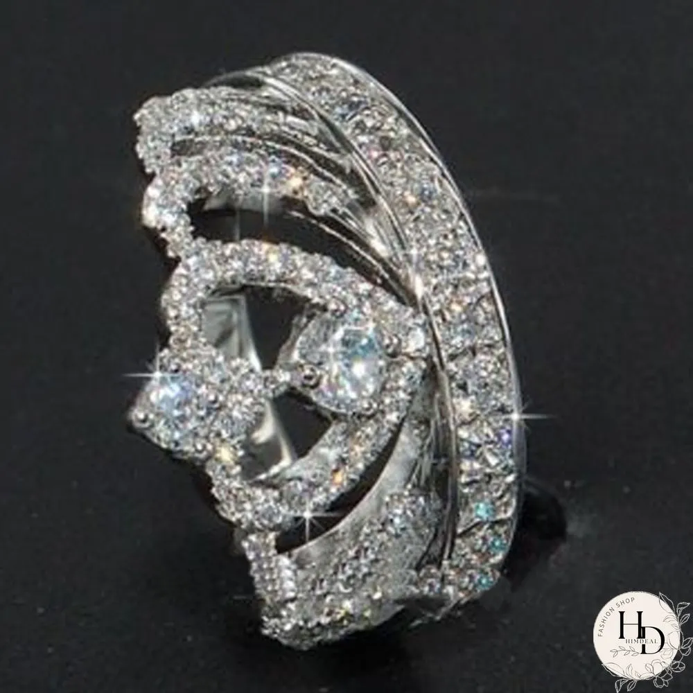 925 Sterling Silver Luxury Gemstone Engagement Rings for Women Crown Shape Diamond Wedding