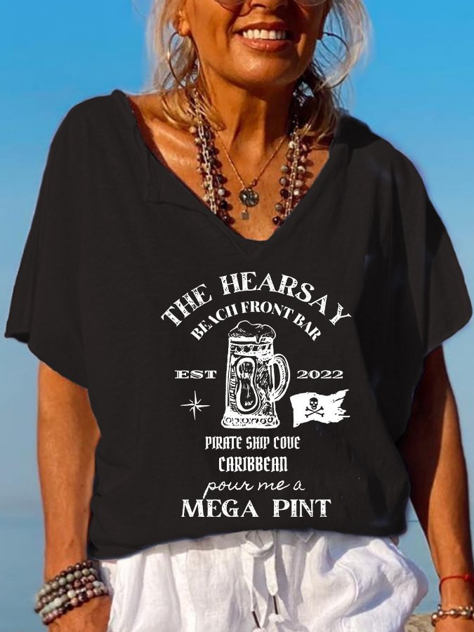 Casual &quot;THE HEARSAY BEACH FRONT BAR&quot; Printed T-shirt