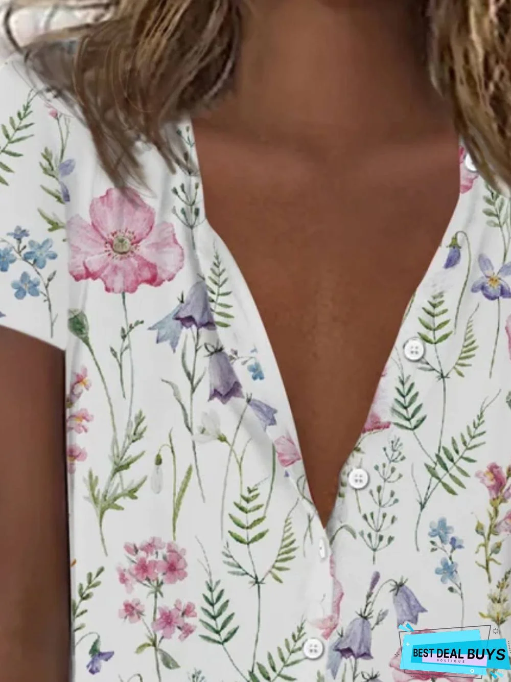 Casual Floral Short Sleeve Blouse