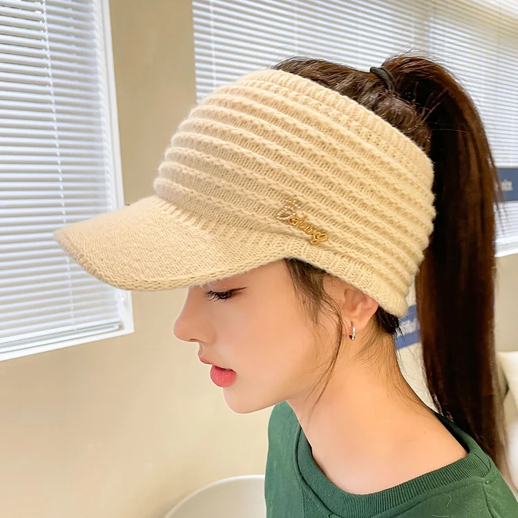 Diamond-inlaid Alphabetic Knitted Baseball Cap for Women Fall and WinterEmpty Top Cap Outdoor Solid Color Warm Hat Tide