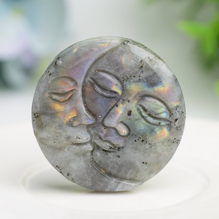 1.8" Moon and Sun Face Crytsal Carving