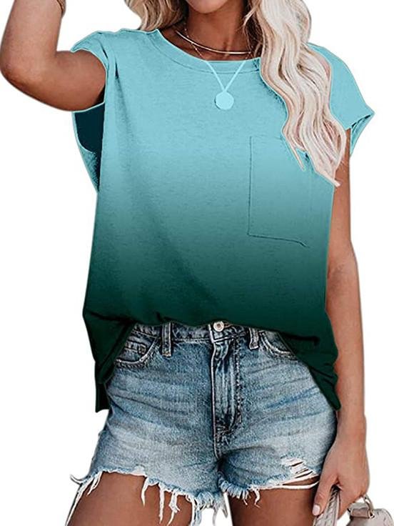 Women Short Sleeve Scoop Neck Gradient Top
