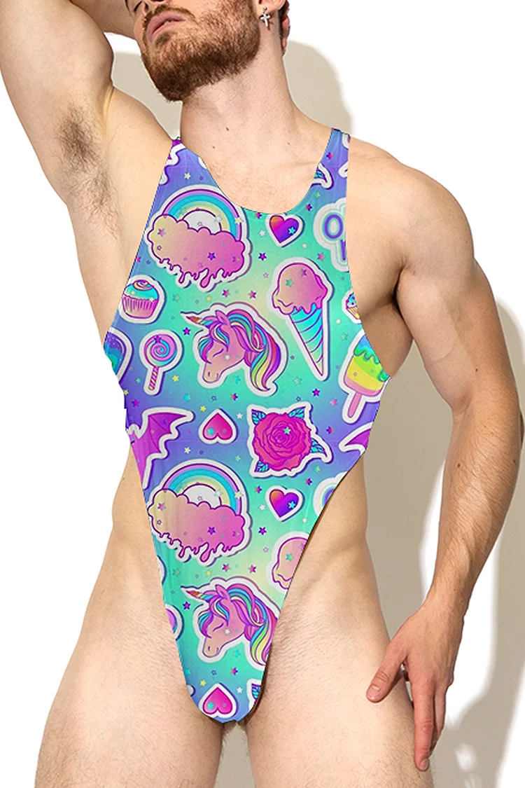 Men's Rainbow Printing Sleeveless Cross Back Bodysuit