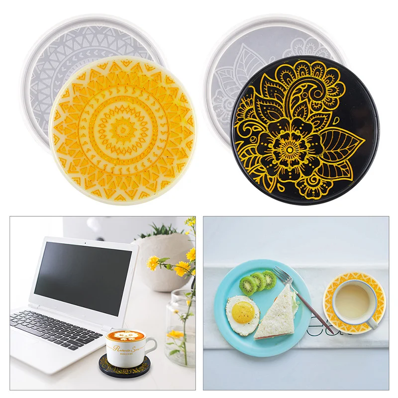 2Pcs Floral Pattern Resin Coaster Molds