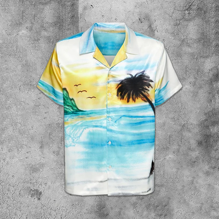 Artistic Watercolor Beach Print Custom Short Sleeve Shirts