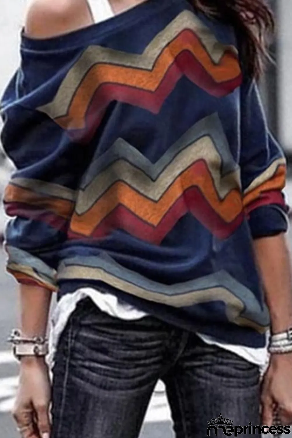 Casual Batch Print Striped Top