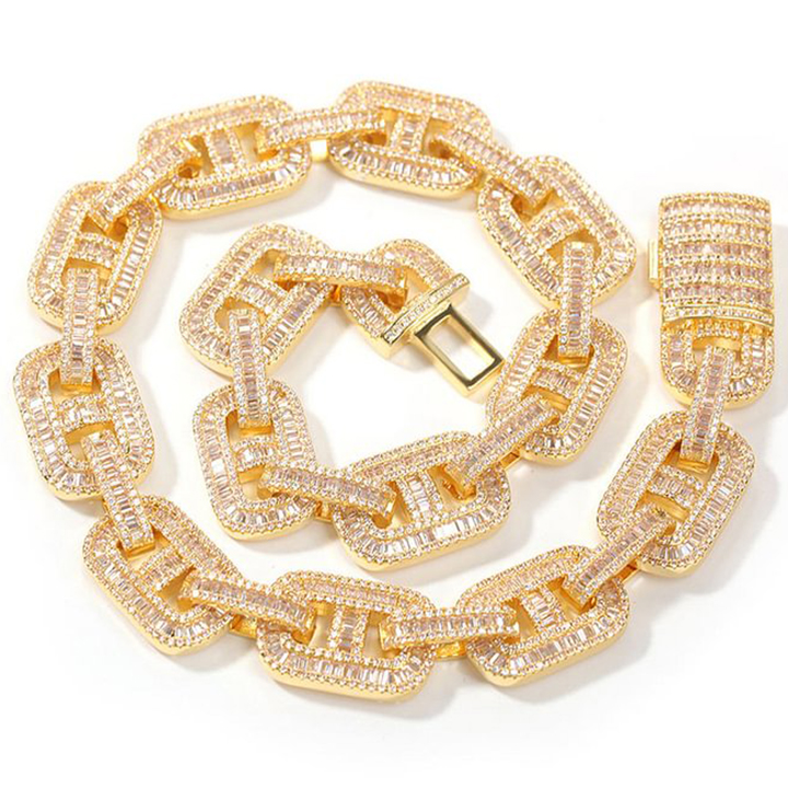 15MM Gold/Silver/Two Tone Coffee Bean Pig Nose Cuban Link Chains 