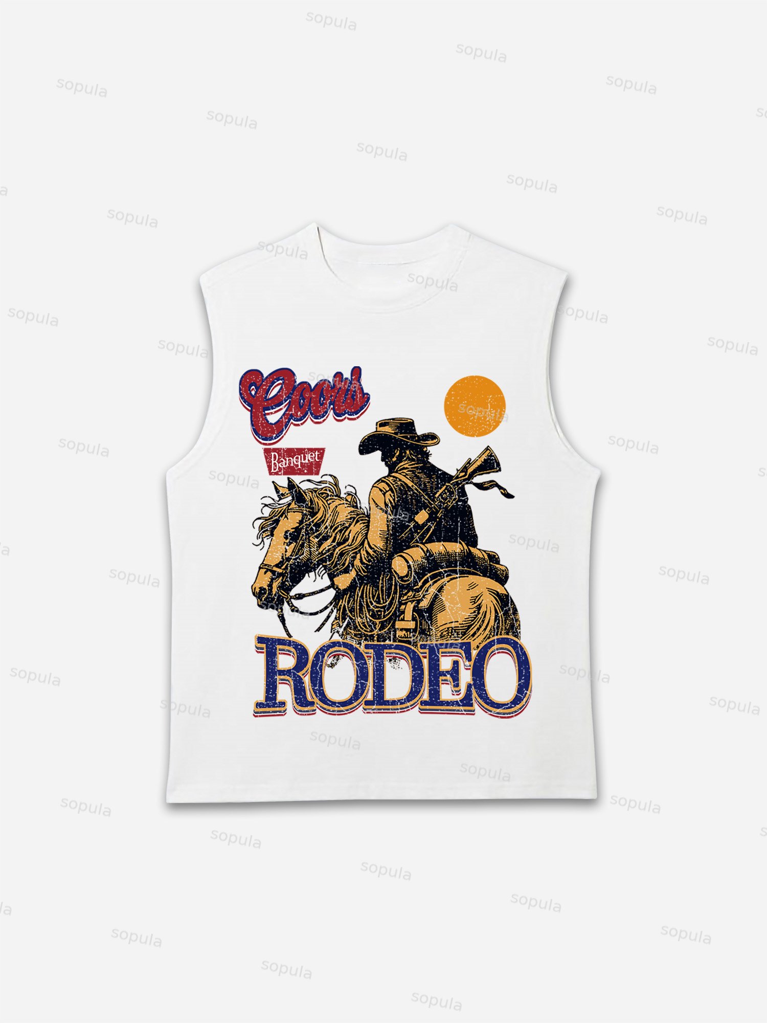 Coors Banquet Rodeo Print Casual Tank Top - Sopula ｜Premium Graphic Tees & Graphic Streetwear