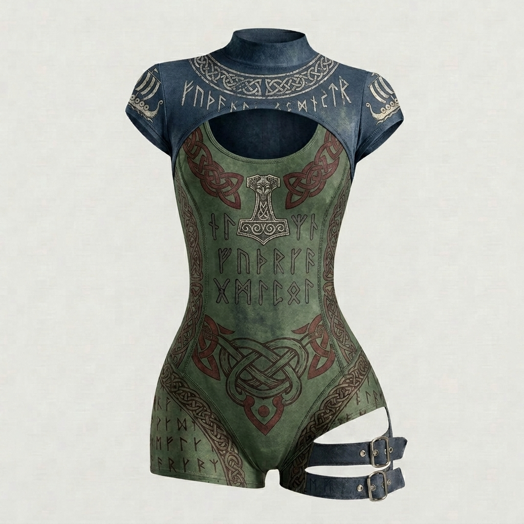 Viking-Style Tight-Fitting Swimsuit Bodysuit