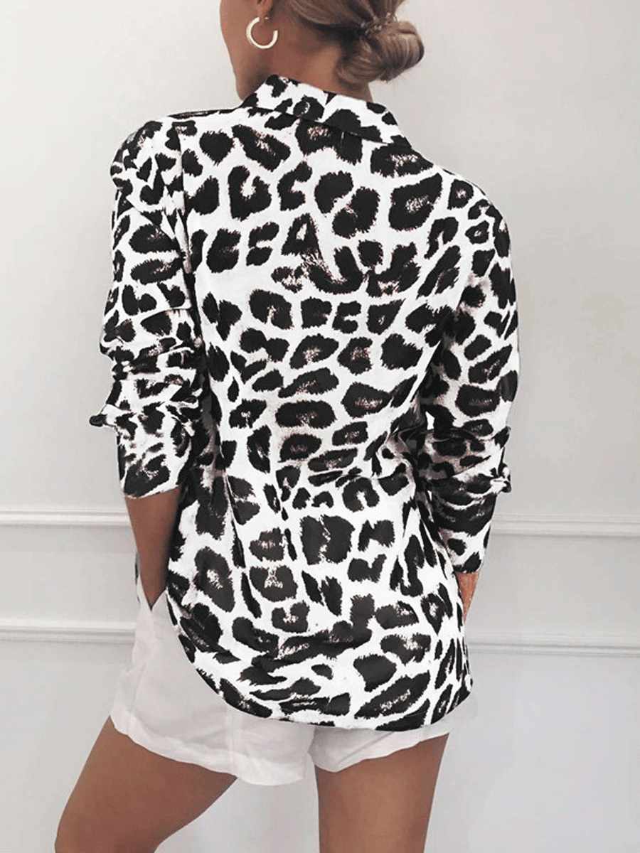 Leopard print V-neck chiffon top